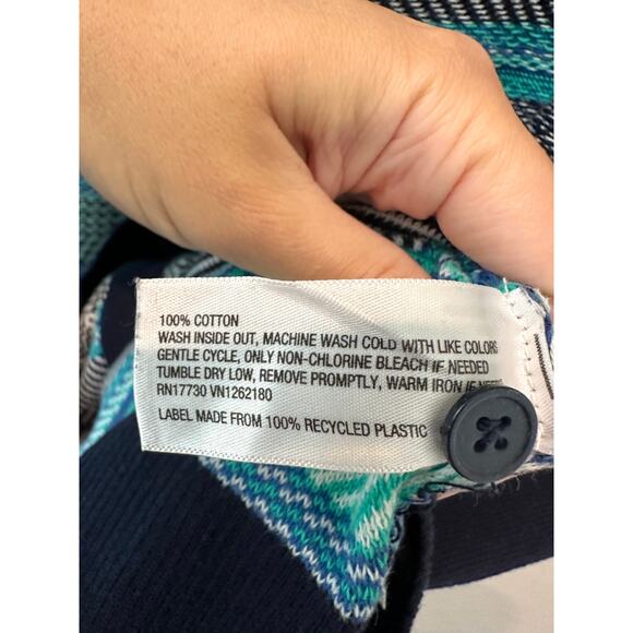 MERONA | Striped Button-Up Cardigan Cotton Navy Teal White | Medium - Picture 6 of 6